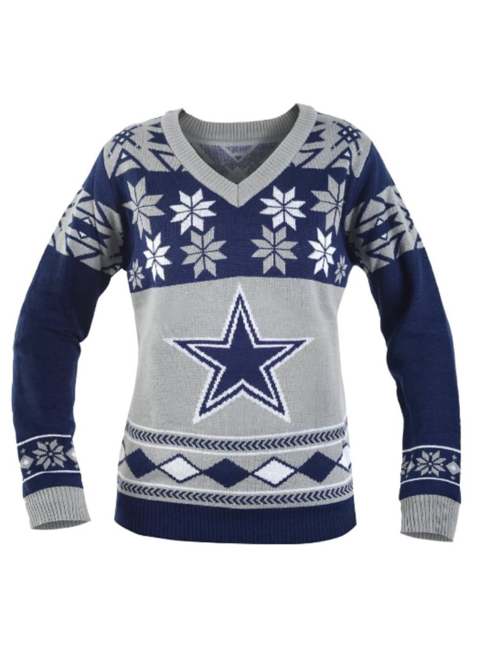 Dallas Cowboys NFL Women's Big Logo V-Neck Ugly Christmas Sweater